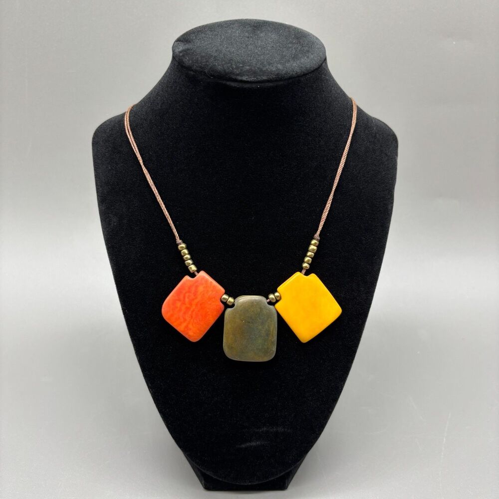 Tagua Bead Necklace Colorful Adjustable Cord Boho Statement Artisan Jewelry